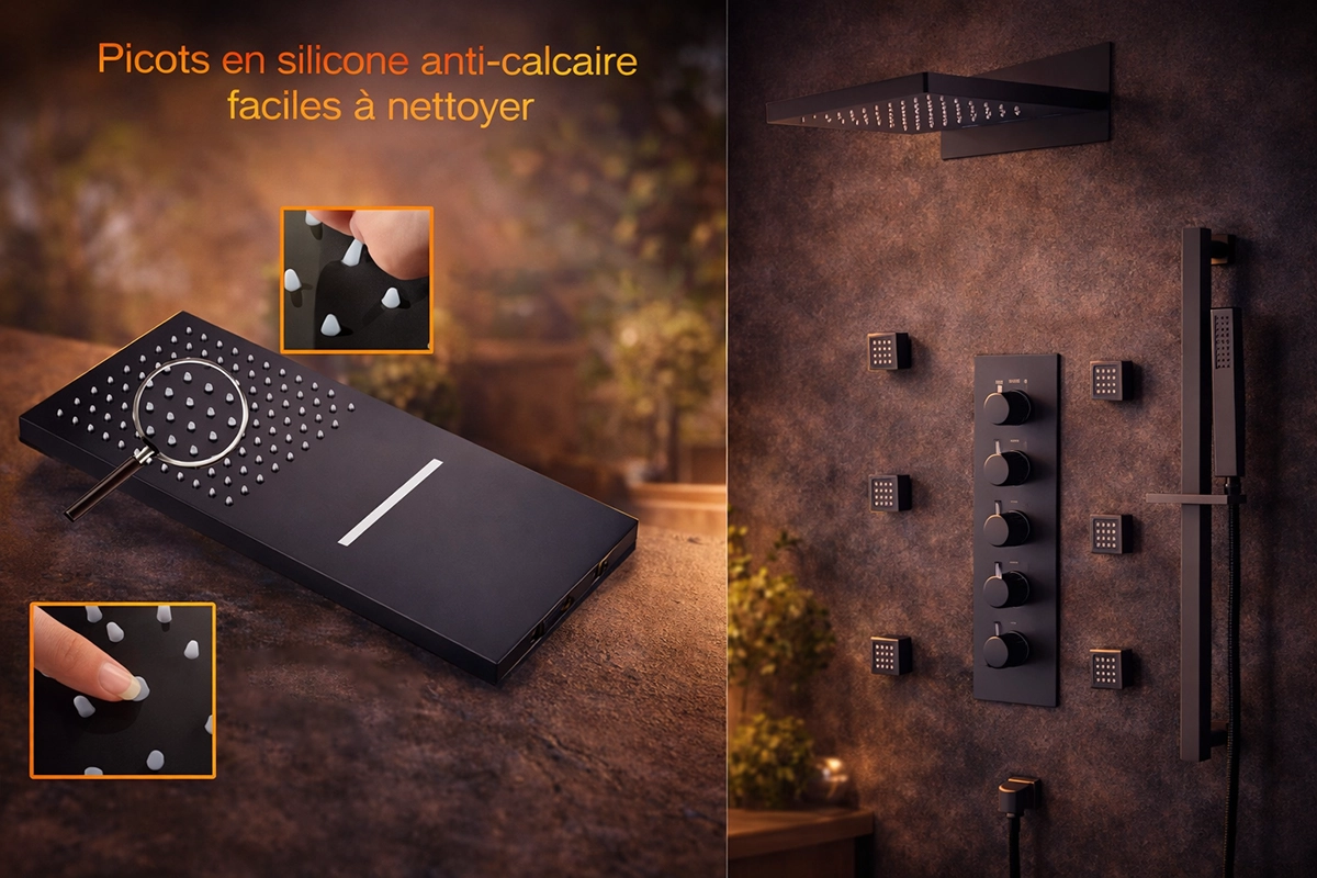 Douche thermostatique connectée ciel de pluie noir mat New York